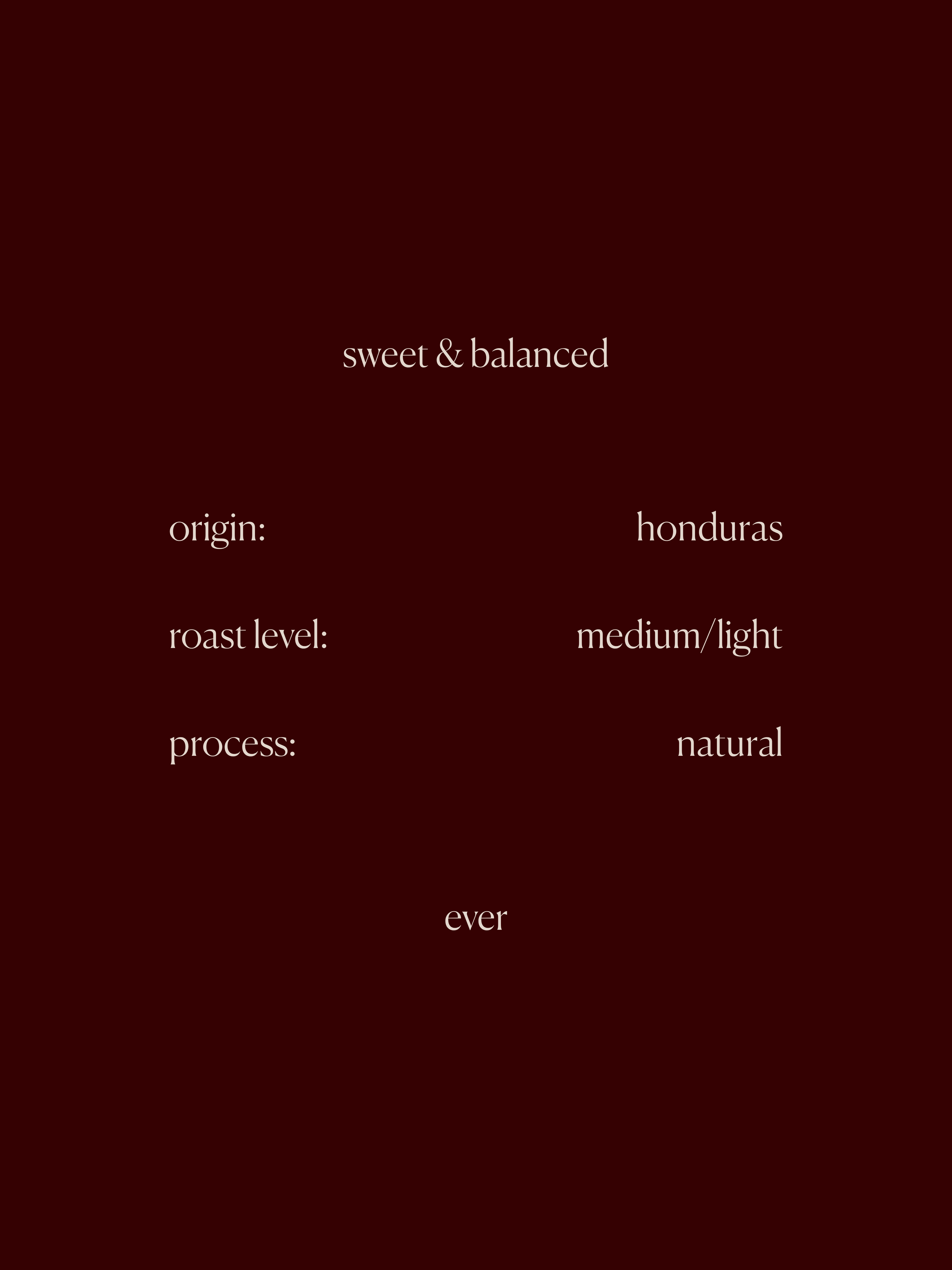 Text on a black background describing coffee origin, roast level, and process.